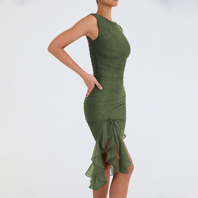 Naima Asymmetrical Ruffled Mesh Mini Dress for Women Stylish Outfit - View 2