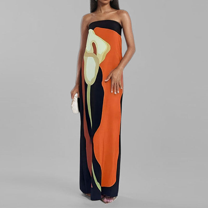 Strapless Floral Print Column Maxi Gown - View 4