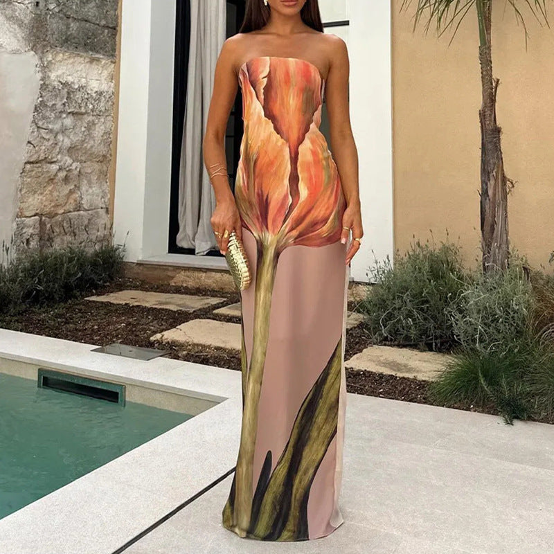 Strapless Floral Print Column Maxi Gown - View 6
