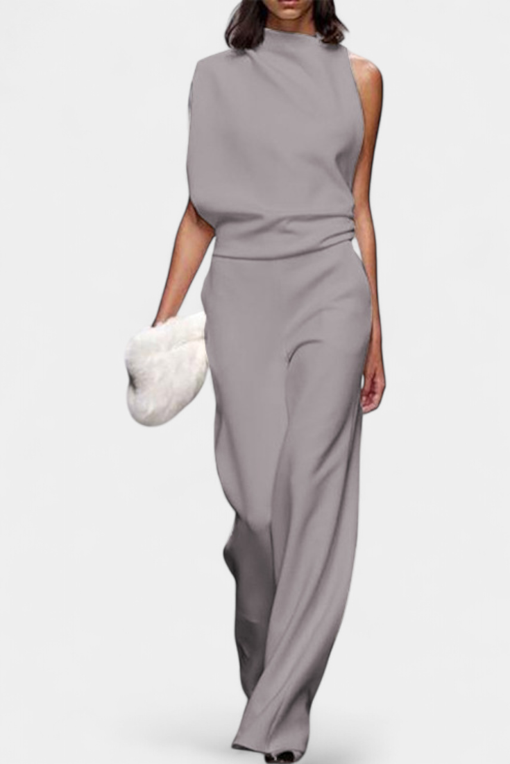 One Shoulder Sleeveless Mock Neck Wide Leg Jumpsuit 8