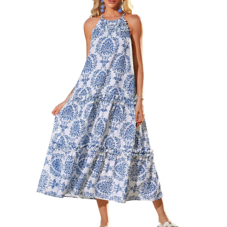 Floral Print Halter Neck Tiered Maxi Dress 3