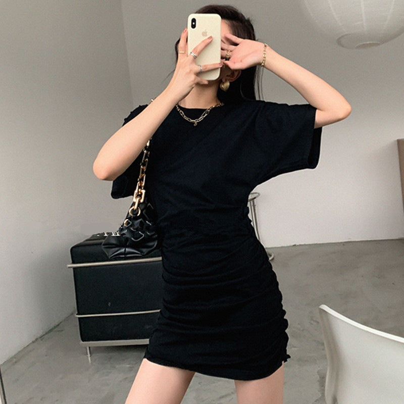 Crew Neck Short Sleeve Ruched Bodycon Mini Dress 2