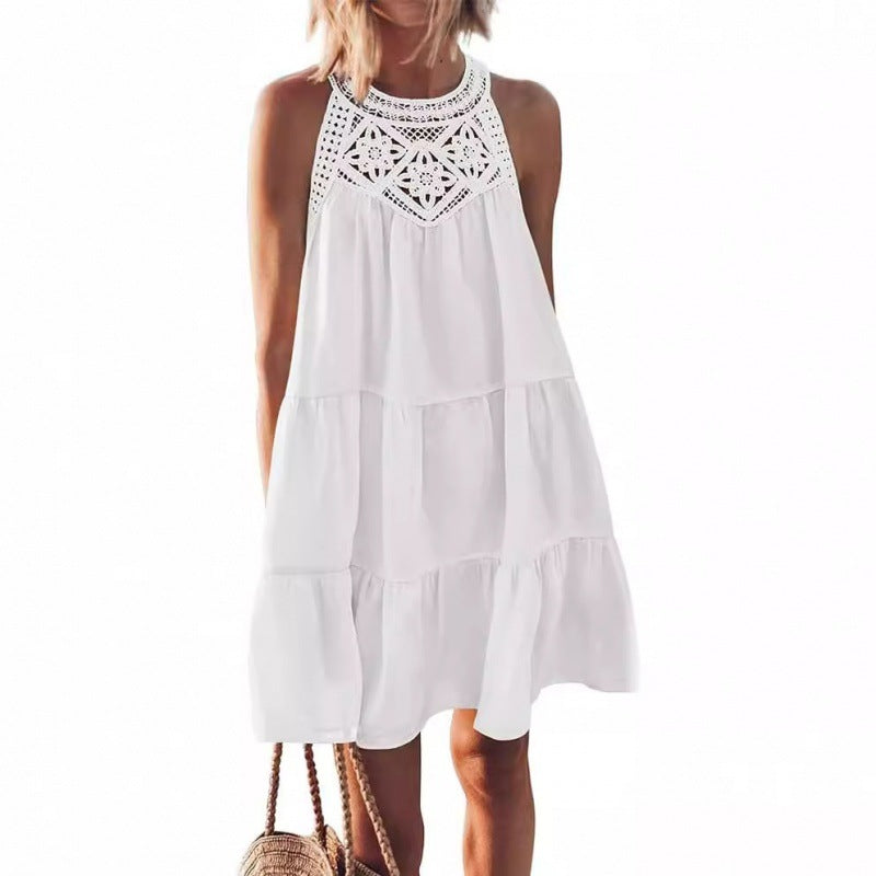 Crochet Lace Sleeveless Tiered Summer Mini Dress - View 9