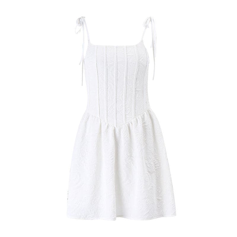 Textured Tie Strap Square Neck Corset Fit and Flare Mini Dress - View 9