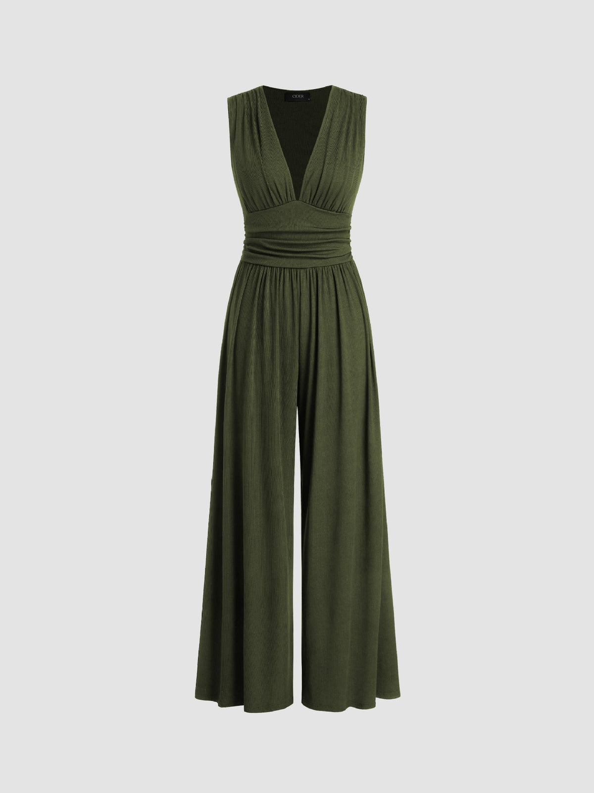 Deep V-Neck Ruched Waist Wide Leg Jumpsuit 3