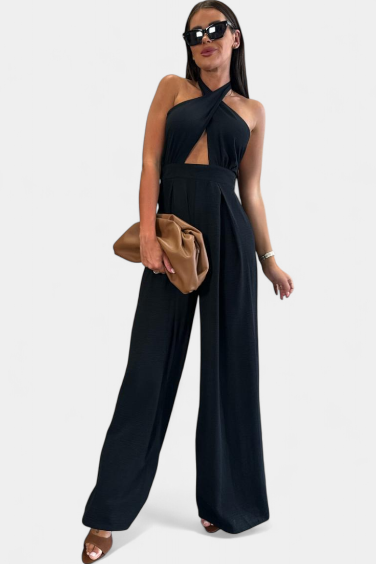 Halter Neck Cross Front Cut Out Backless Wide Leg Jumpsuit 9