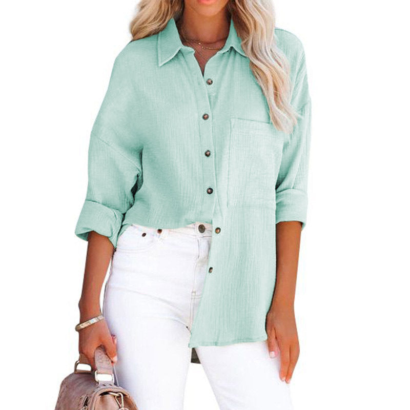 Collared Long Sleeve Button Down Textured Pocket Shirt 4