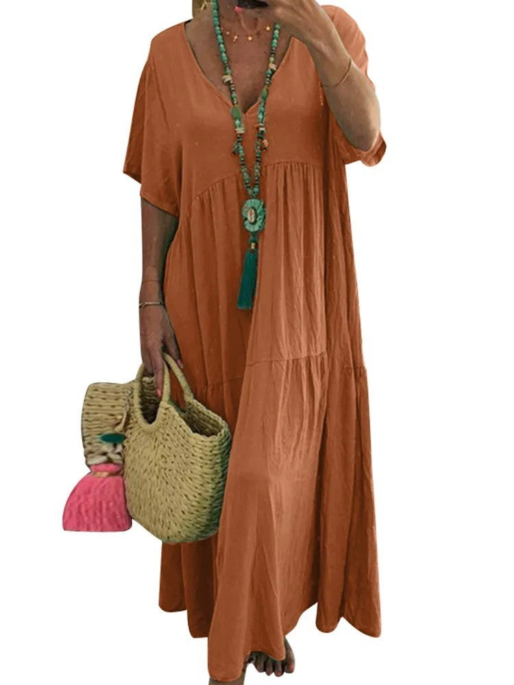 V-Neck Short Sleeve Tiered Maxi Dress Summer 7