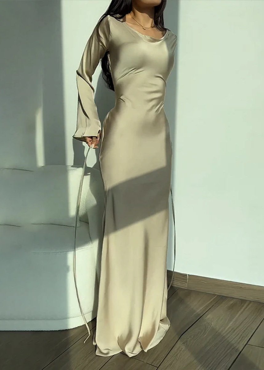 Aurora - Satin Long Sleeve Maxi Dress - View 2