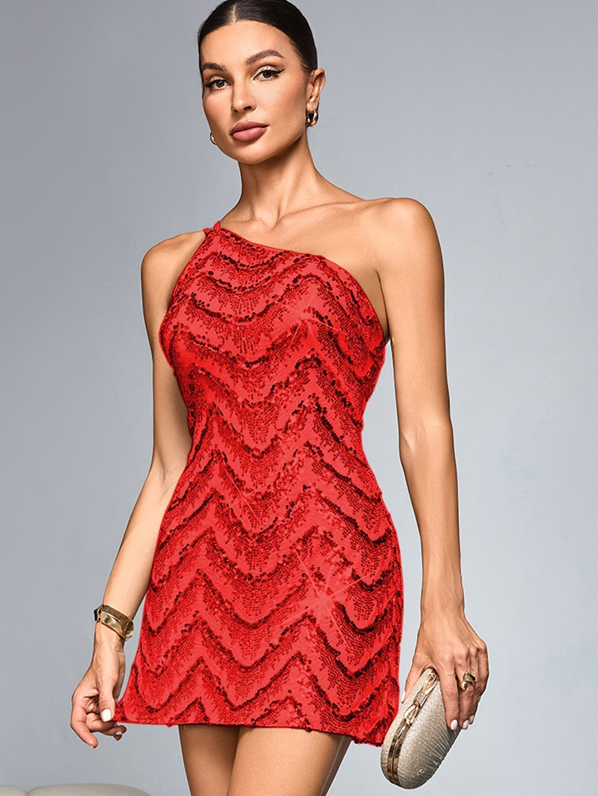 Sequin One Shoulder Bodycon Mini Dress - View 7