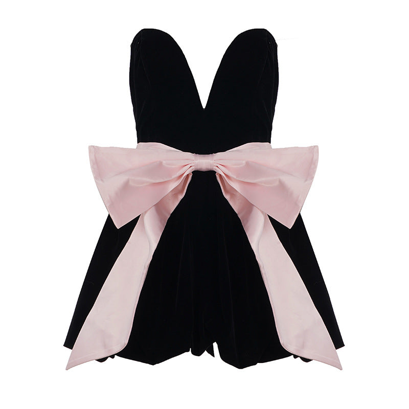 Strapless Sweetheart Deep V-Neck Bow Mini Party Dress - View 2
