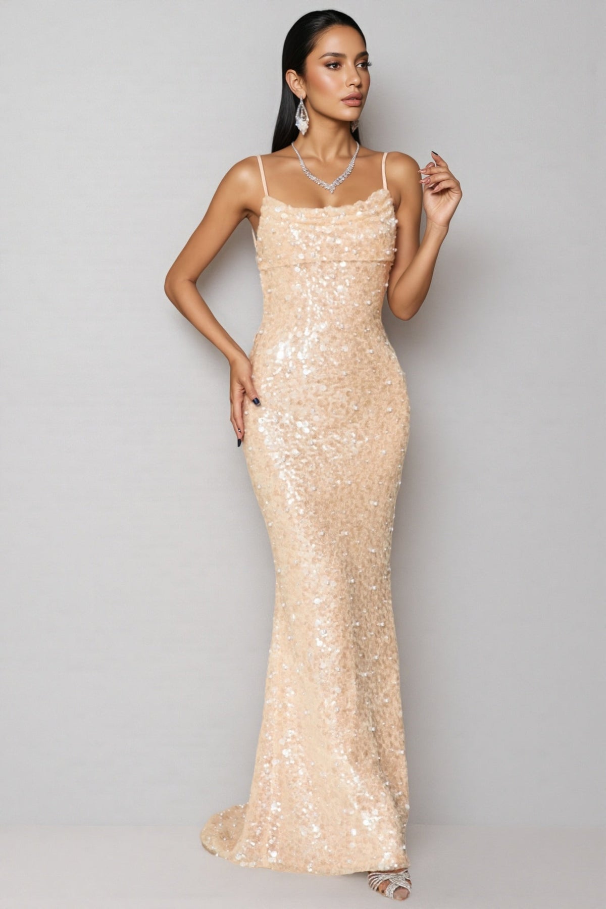 Maelk Backless Sequin Fishtail Maxi Dress - View 5