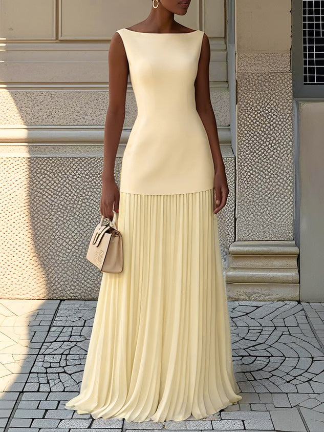 Boat Neck Sleeveless Pleated Maxi Dress 5