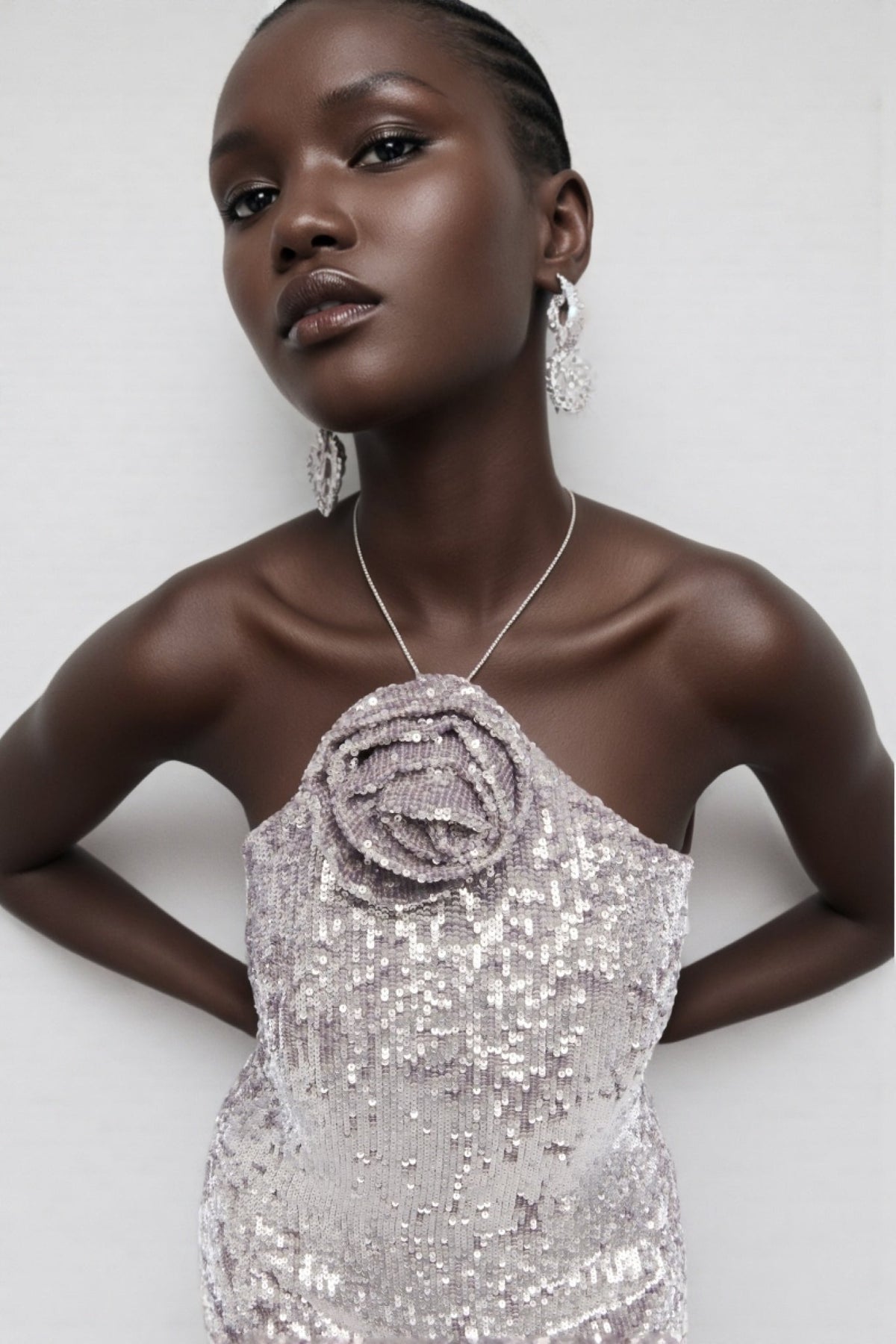 Sequin One Shoulder Rosette Bodycon Maxi Gown - View 2