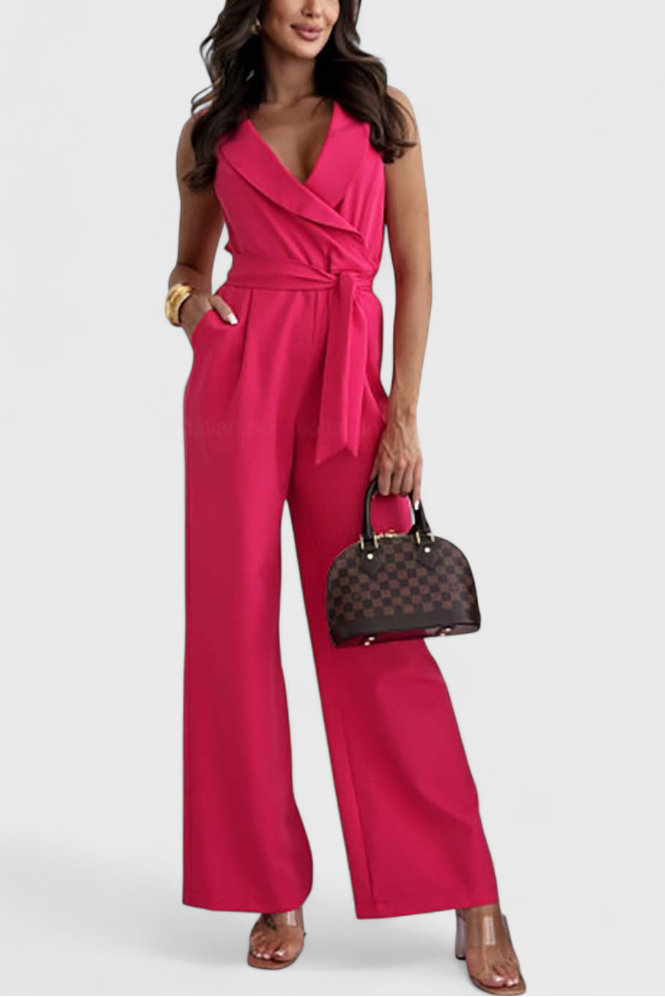 Shawl Collar Wrap Belted Wide Leg Jumpsuit 12
