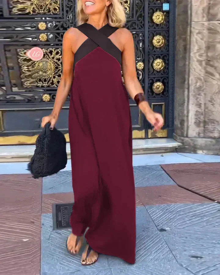 Cross Front Halter Neck Sleeveless Maxi Dress 5