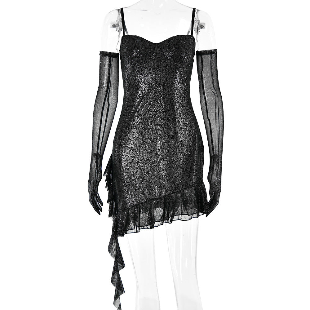 Mesh Silver Strap Tube Top Backless Hip Dress - View 3