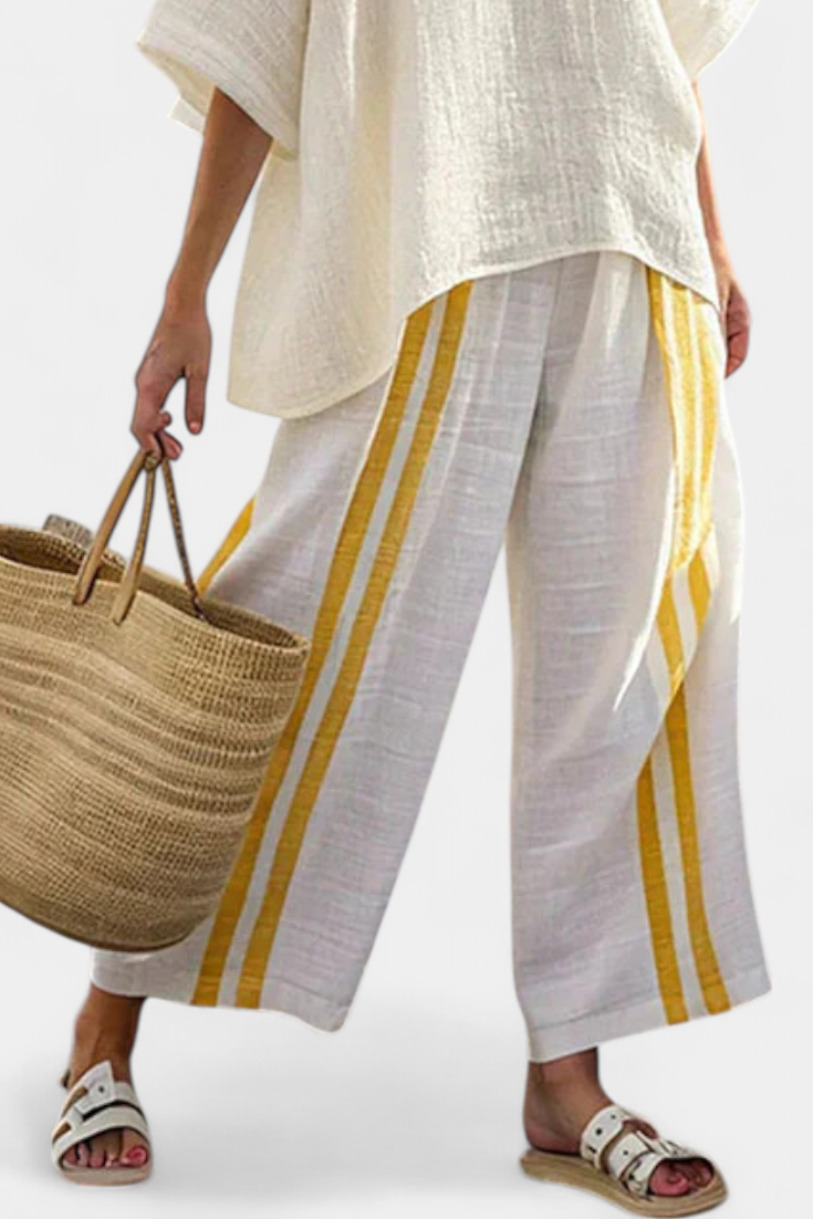 Short Sleeve Top and Striped Wide Leg Pants Two Piece Set 4
