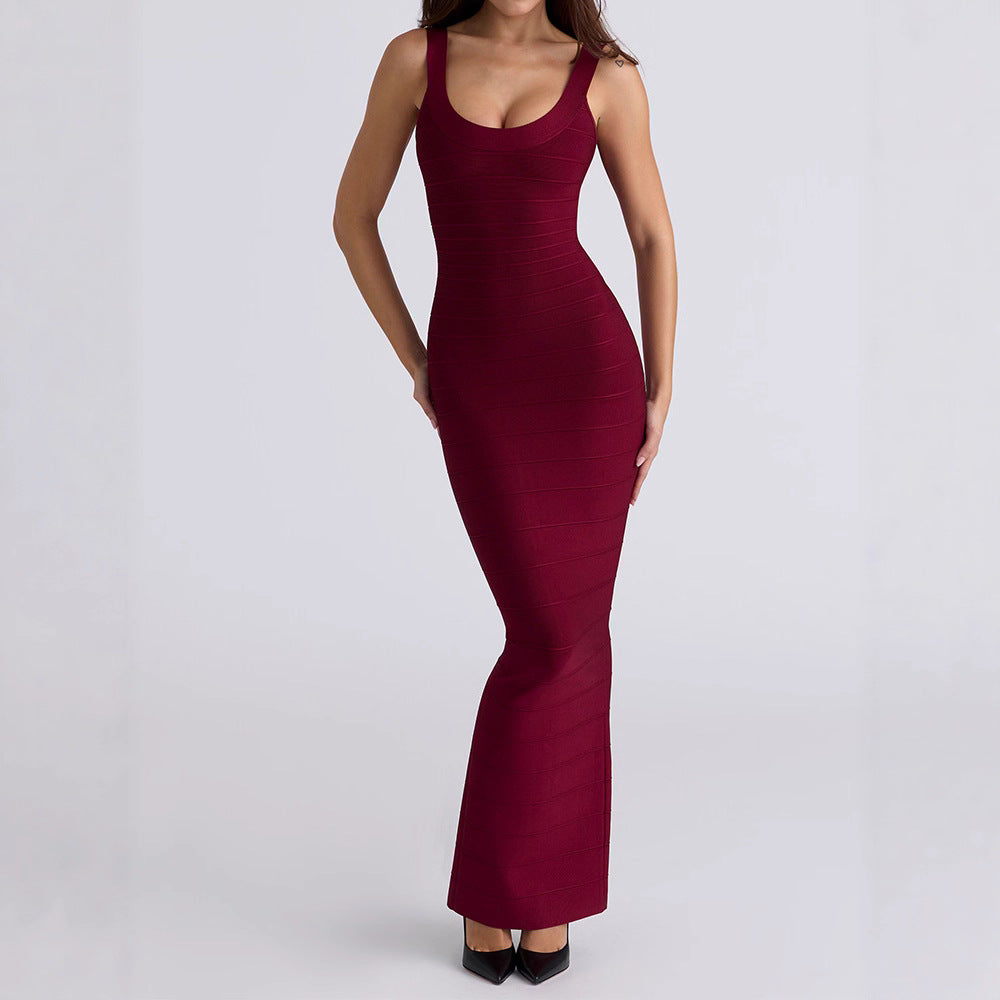 Sleeveless Scoop Neck Bandage Mermaid Bodycon Maxi Gown
