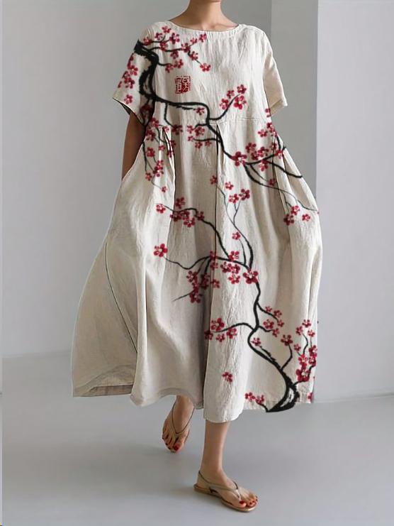 Floral Print Round Neck Drop Shoulder Short Sleeve Maxi Dress - View 6
