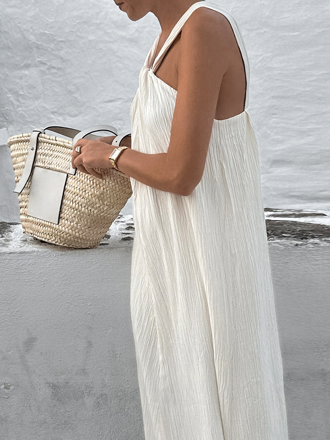 Halter Neck Twist Front Crinkled Pleated Sleeveless Maxi Gown - View 2