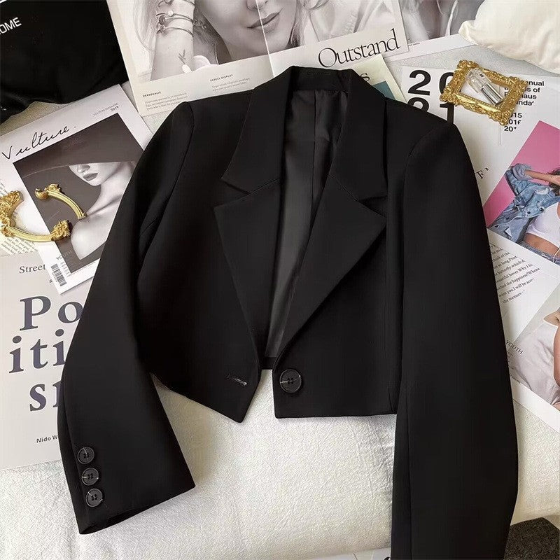 Lapel Single Button Long Sleeve Cropped Blazer