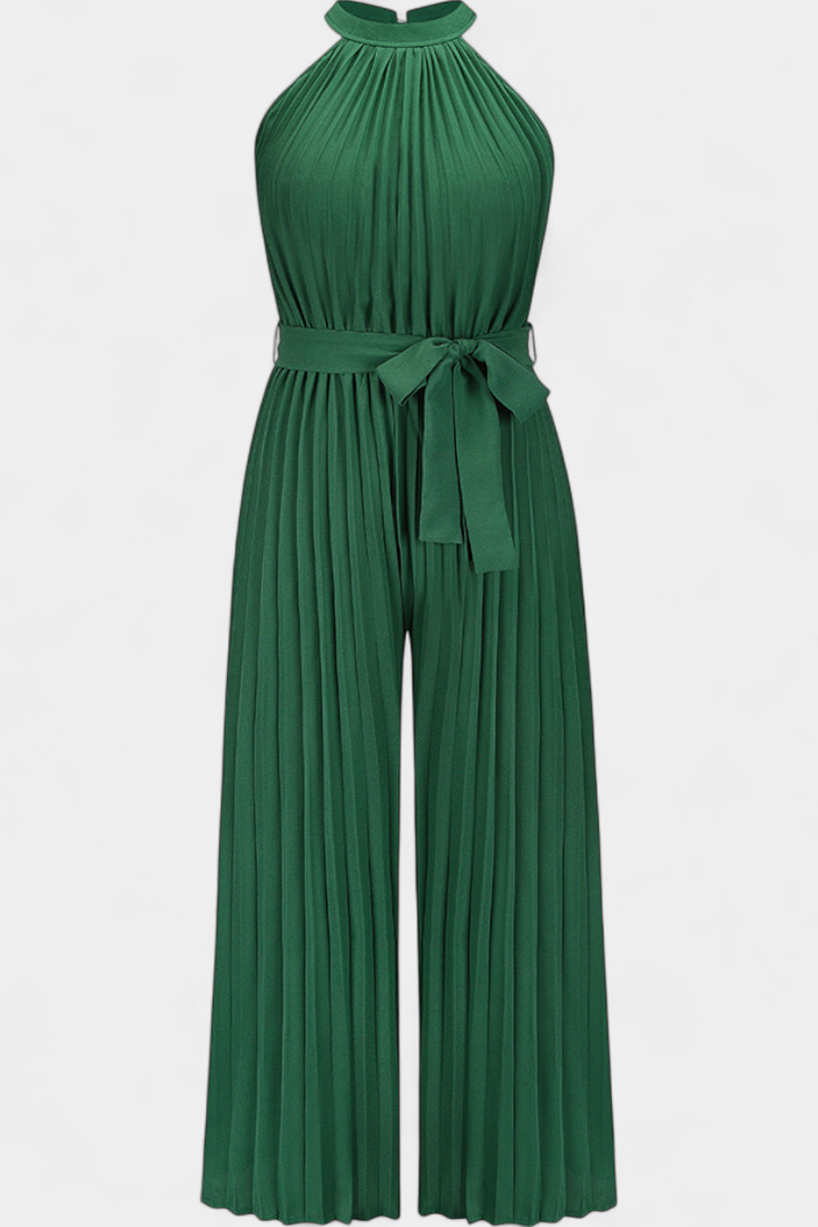 Halter Neck Pleated Belted Wide Leg Jumpsuit 6