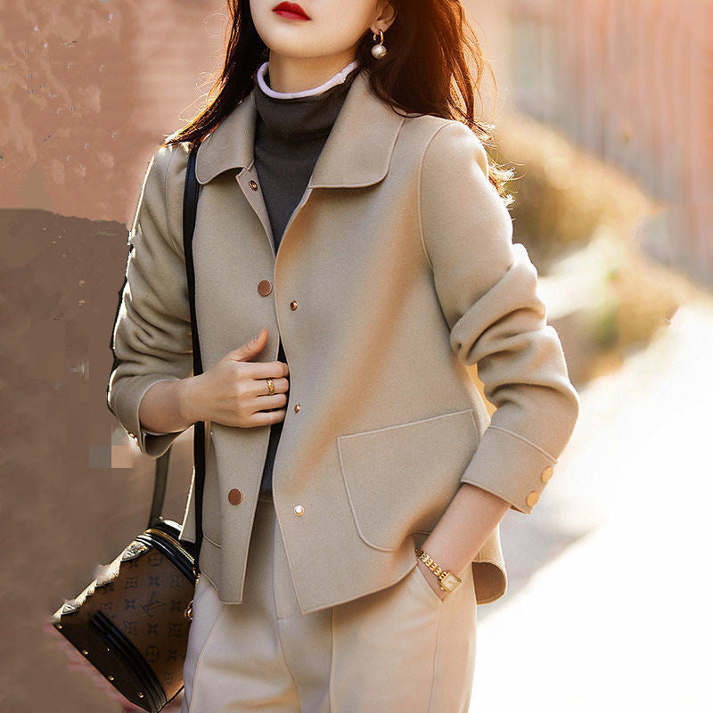 Button Front Collared Patch Pocket Cropped Jacket