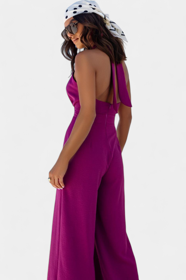 Halter Neck Cross Front Cut Out Backless Wide Leg Jumpsuit 14