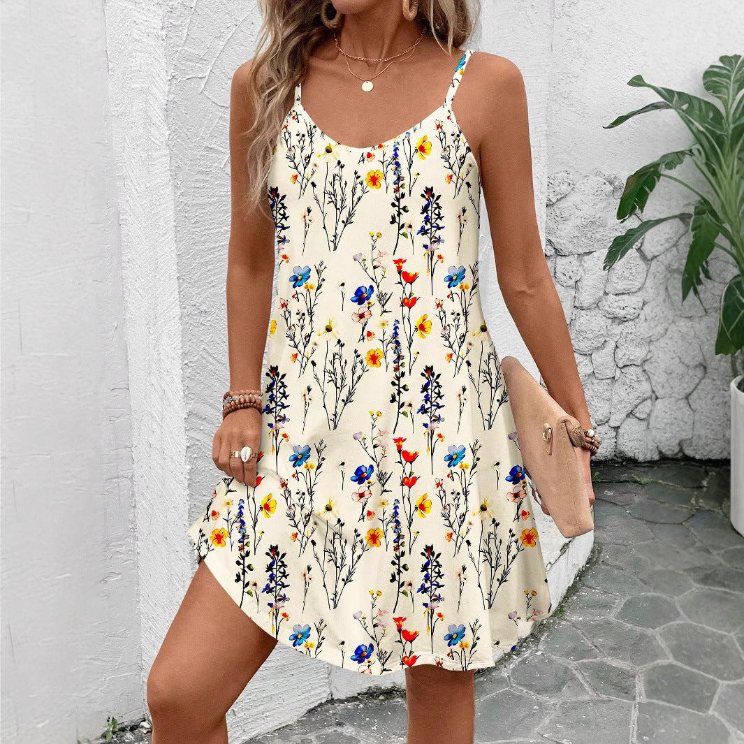 Floral Print Spaghetti Strap V-Neck A-Line Mini Dress - View 3