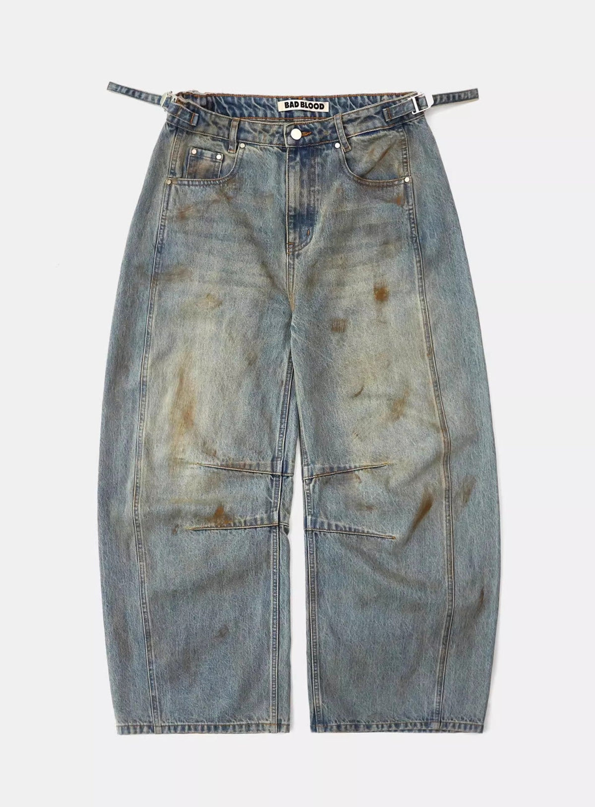 Vintage Washed Distressed Wide-Leg Denim Jeans