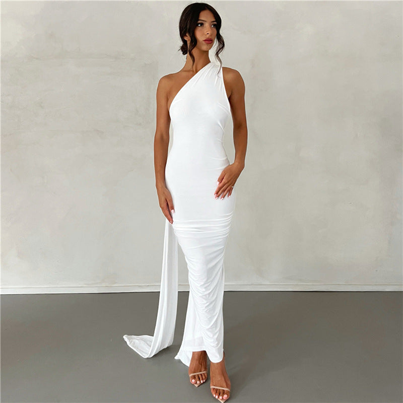 One Shoulder Backless Ruched Mermaid Maxi Gown - View 8