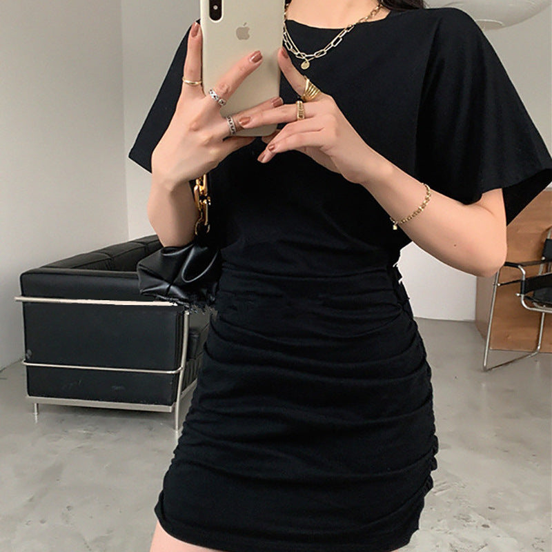 Crew Neck Short Sleeve Ruched Bodycon Mini Dress 3