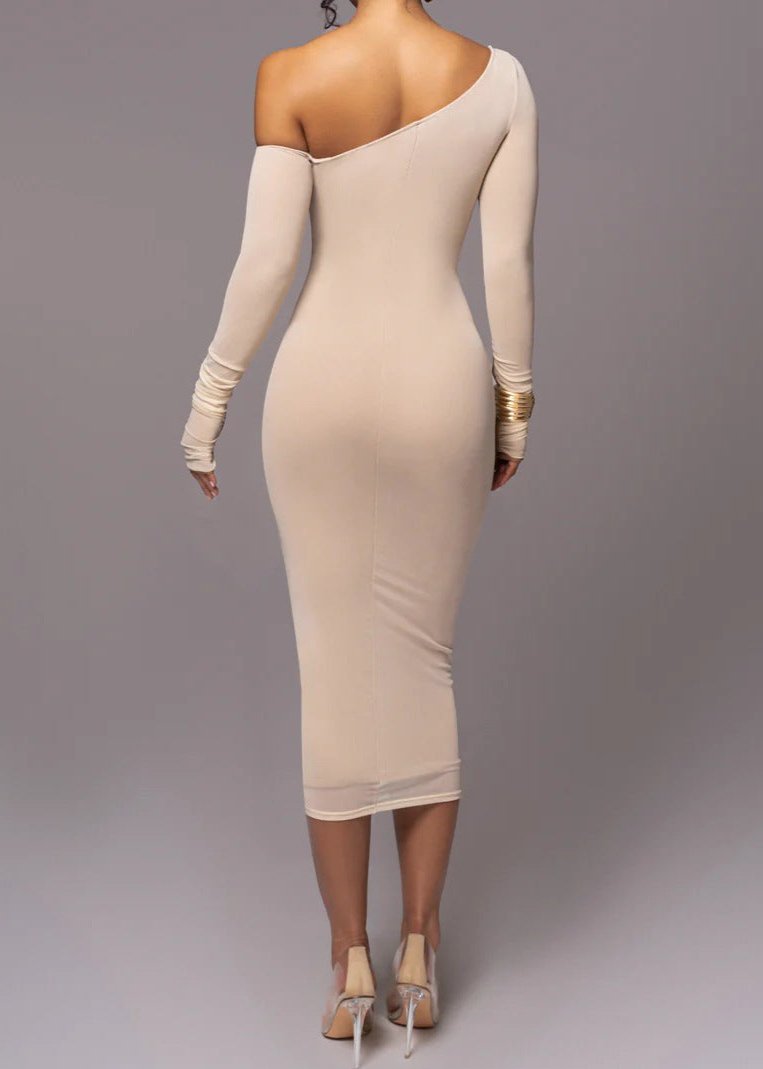 Asymmetrical Elegance Mesh Midi Dress - View 3