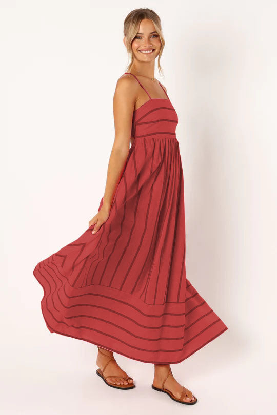 Striped Square Neck Spaghetti Strap Maxi Dress 7