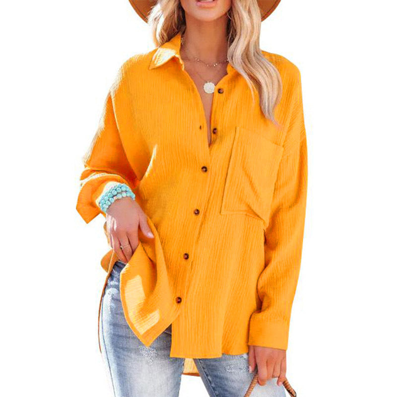 Collared Long Sleeve Button Down Textured Pocket Shirt 6