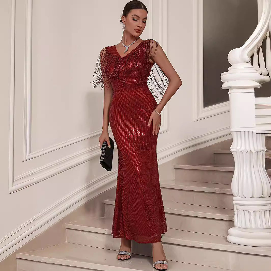 Sequin Mini Dress in Burgundy - View 2