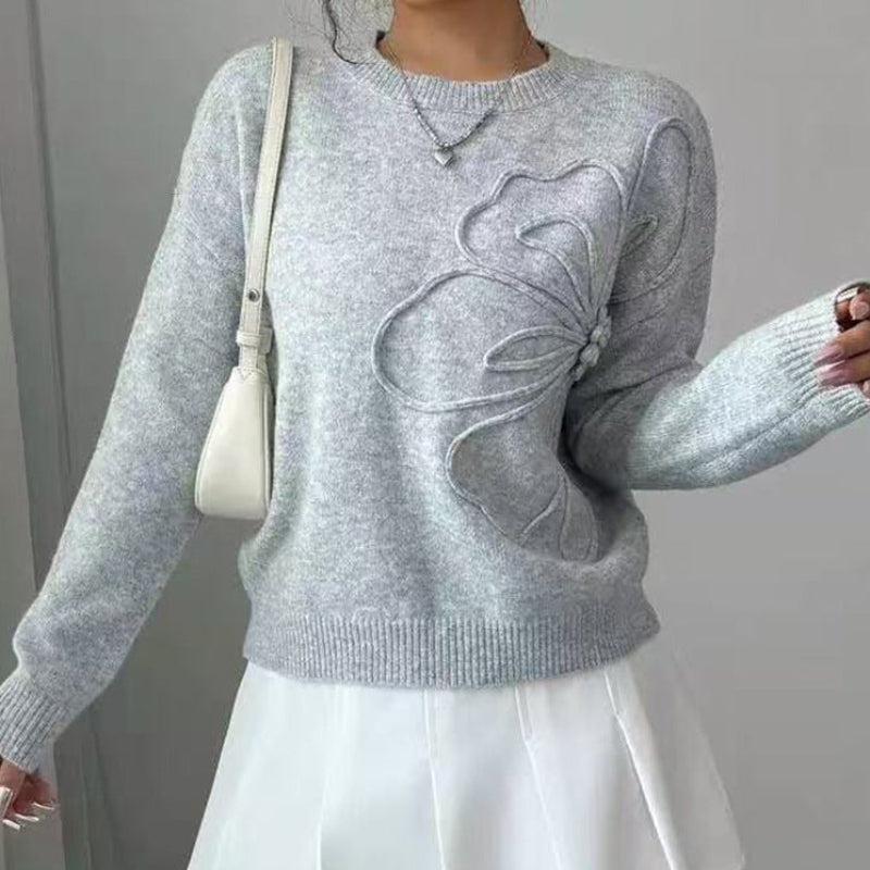 Floral Applique Crew Neck Long Sleeve Sweater 4