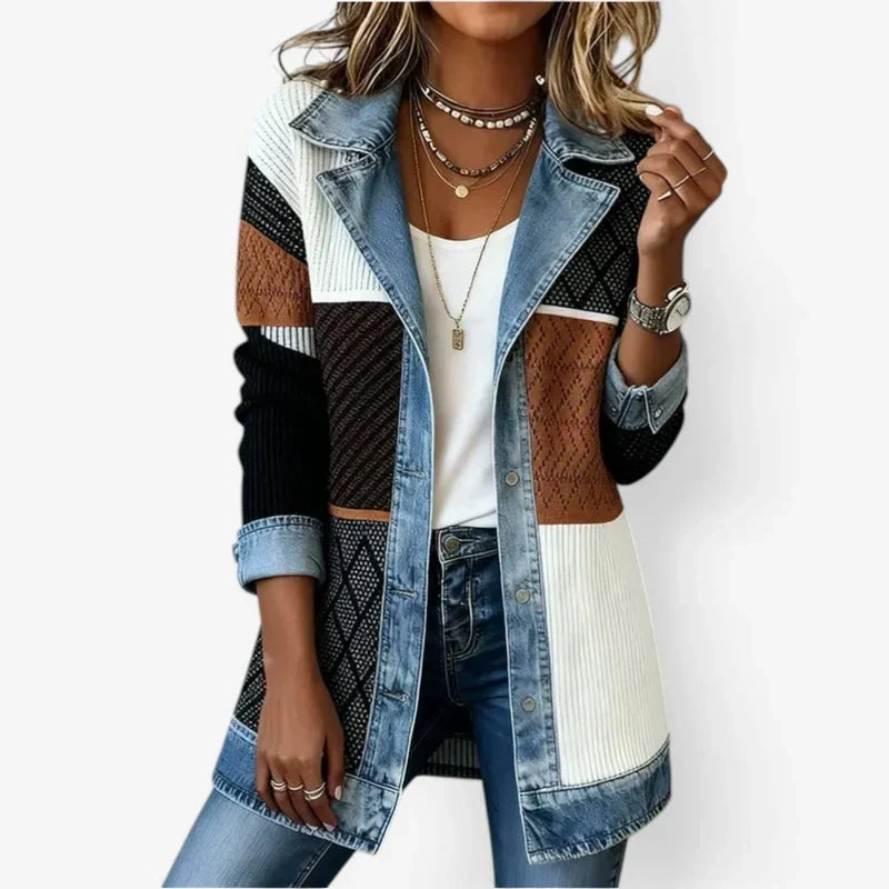 Denim Contrast Ribbed Lapel Button Front Longline Jacket 7