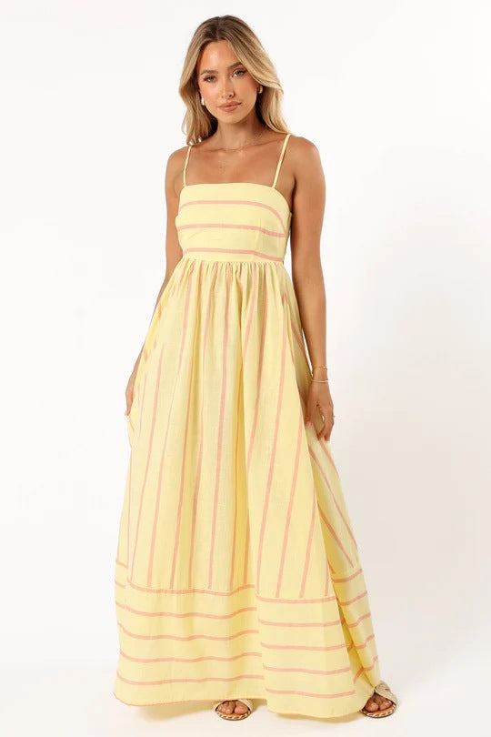 Striped Square Neck Spaghetti Strap Maxi Dress 3