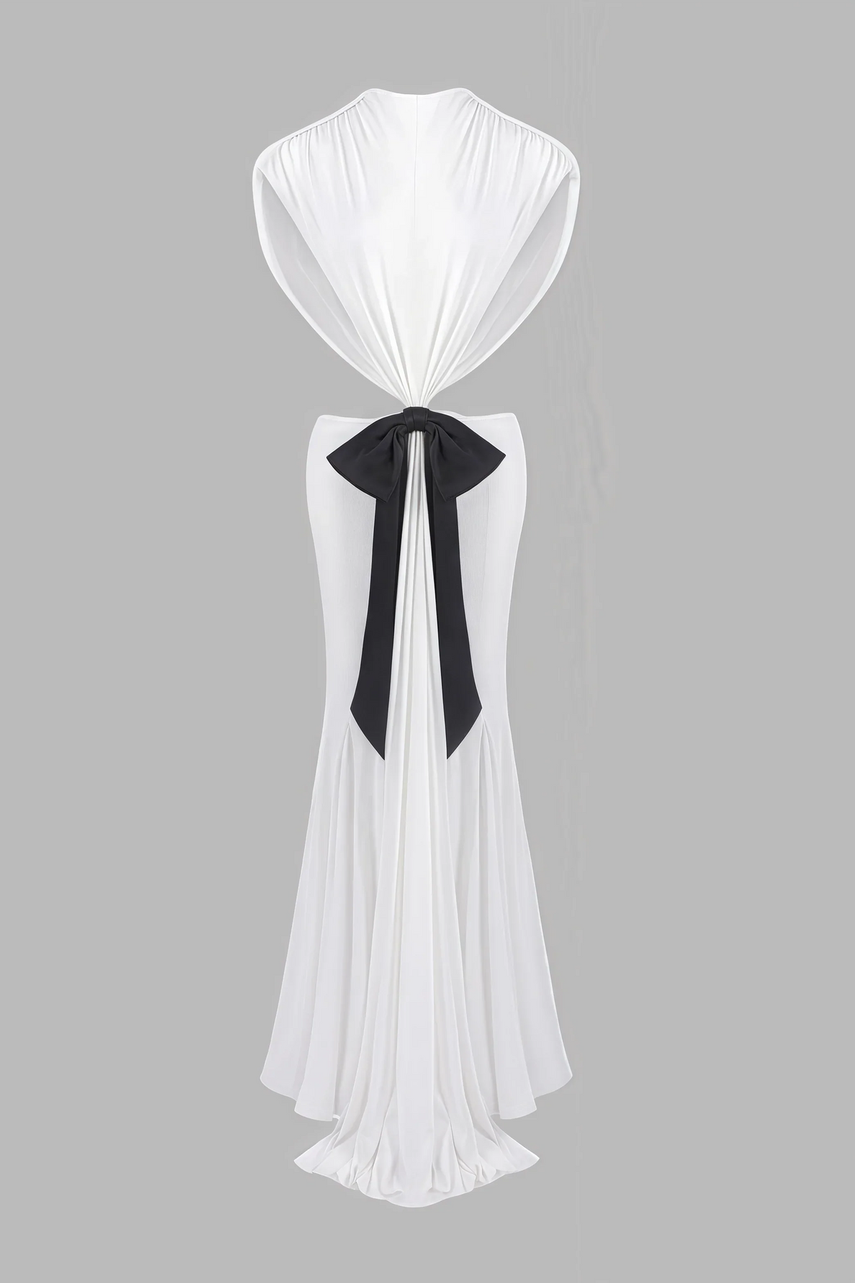 Gaelyra White Backless Satin Pleated Maxi Dress - View 5