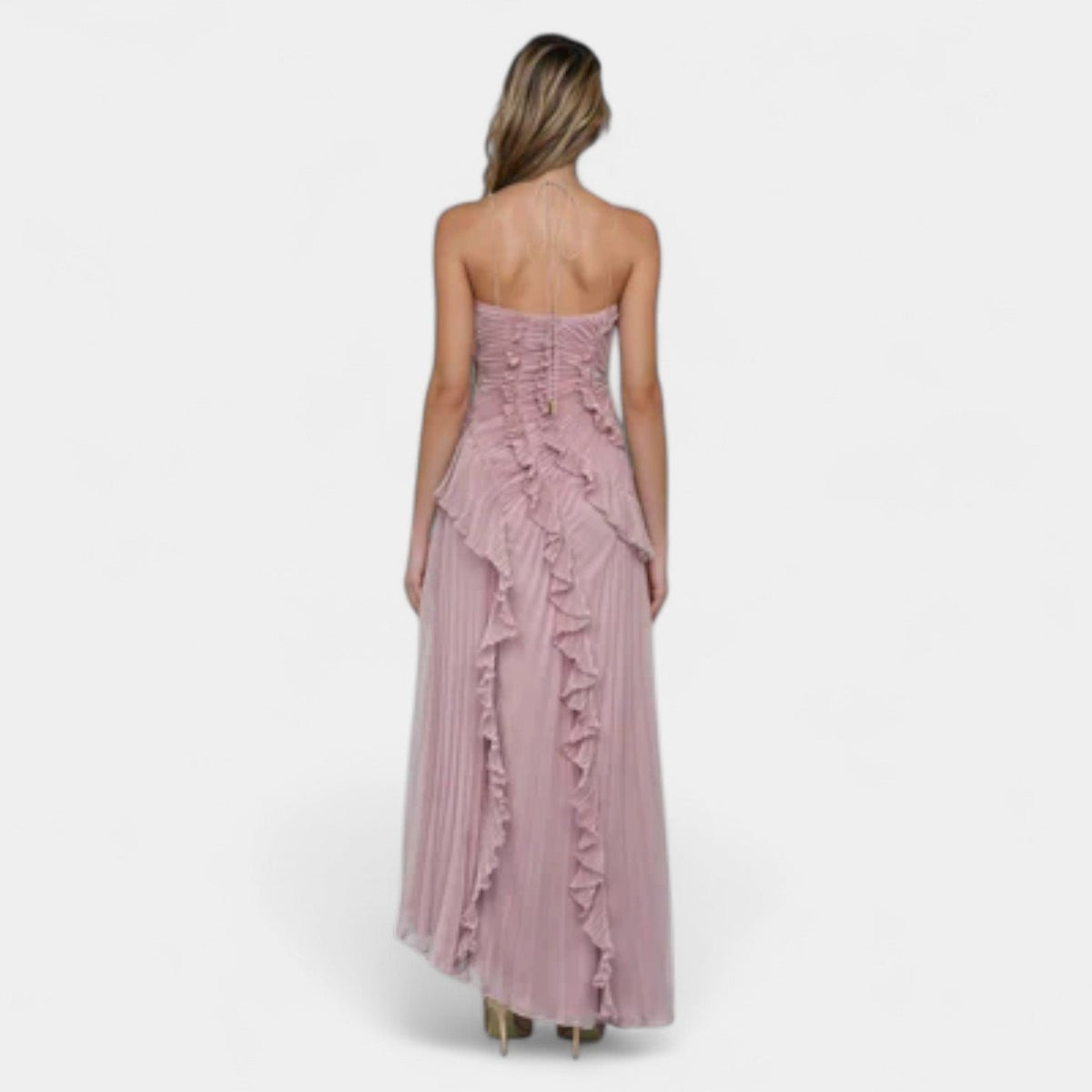 Pleated Ruffle Halter Neck High Low Maxi Dress 2
