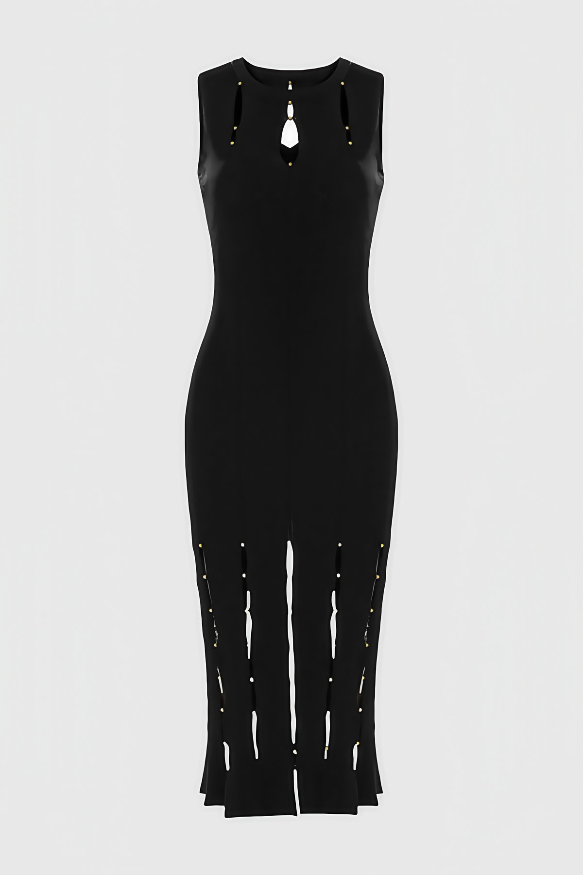 Beaded Openwork Caged Hem Rib Knit Sleeveless Bodycon Midi Dress - View 6