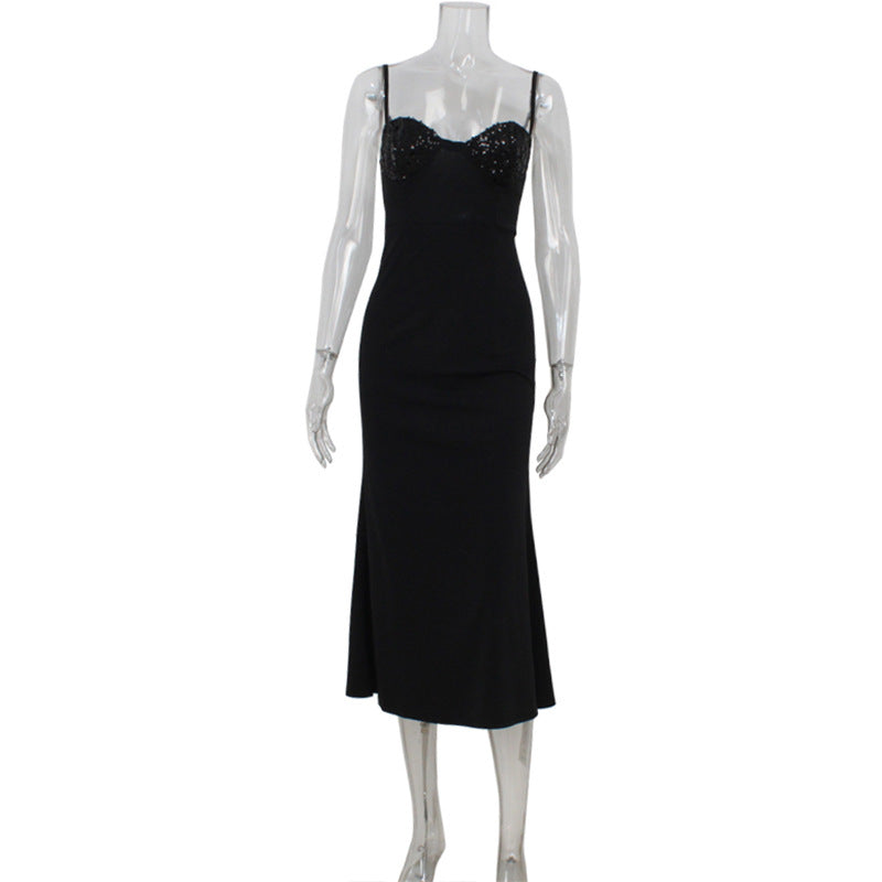 Sequin Sweetheart Spaghetti Strap Bustier Fishtail Midi Dress - View 4