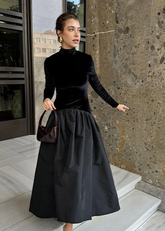 Elise Velvet & Taffeta Maxi Dress in Black - View 2