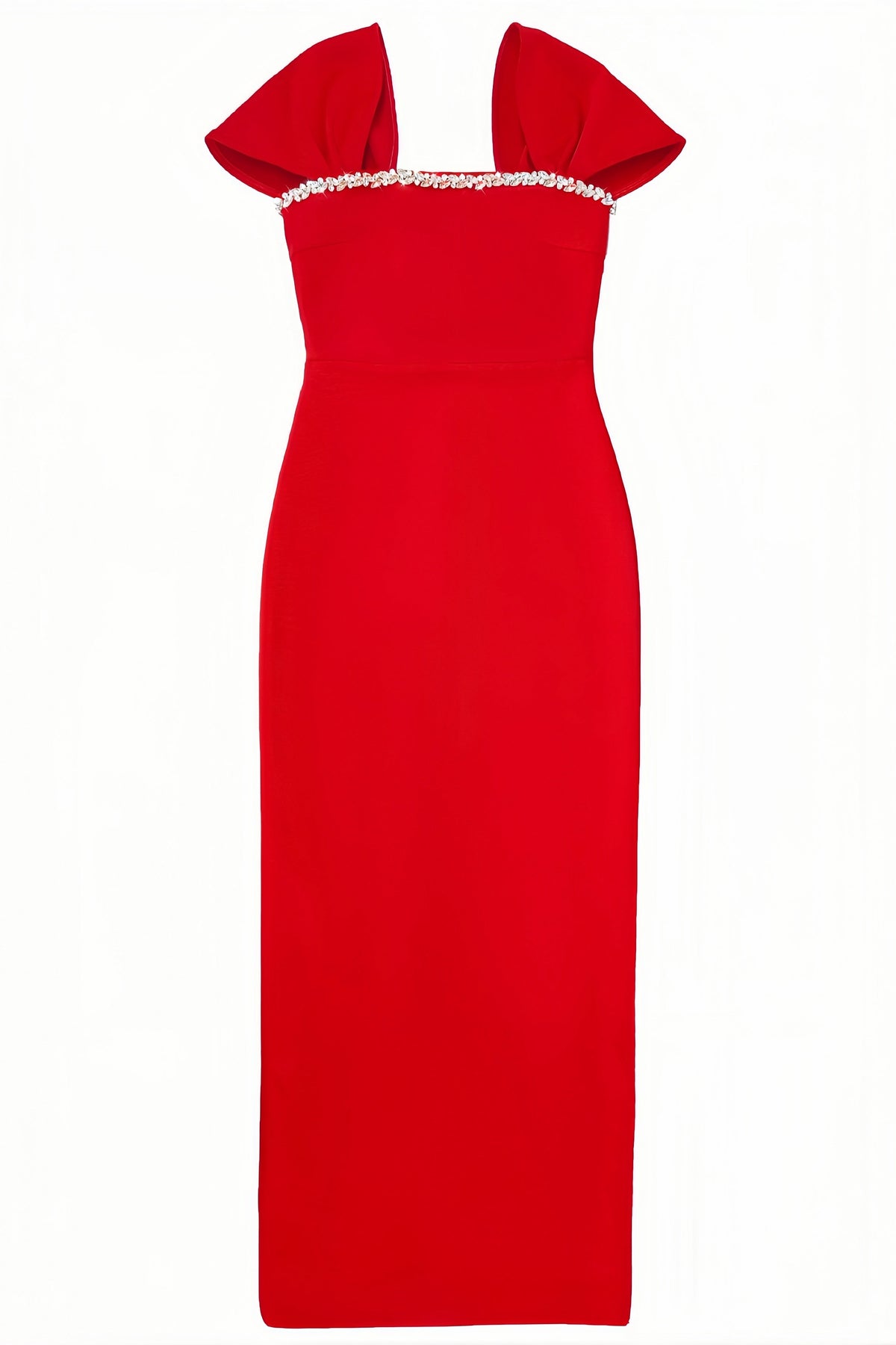 Crystal Trim Square Neck Petal Sleeve Bodycon Maxi Gown - View 5