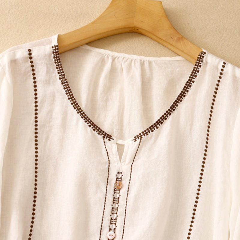 Embroidered Trim Tie Neck Ruffle Sleeve Blouse 3