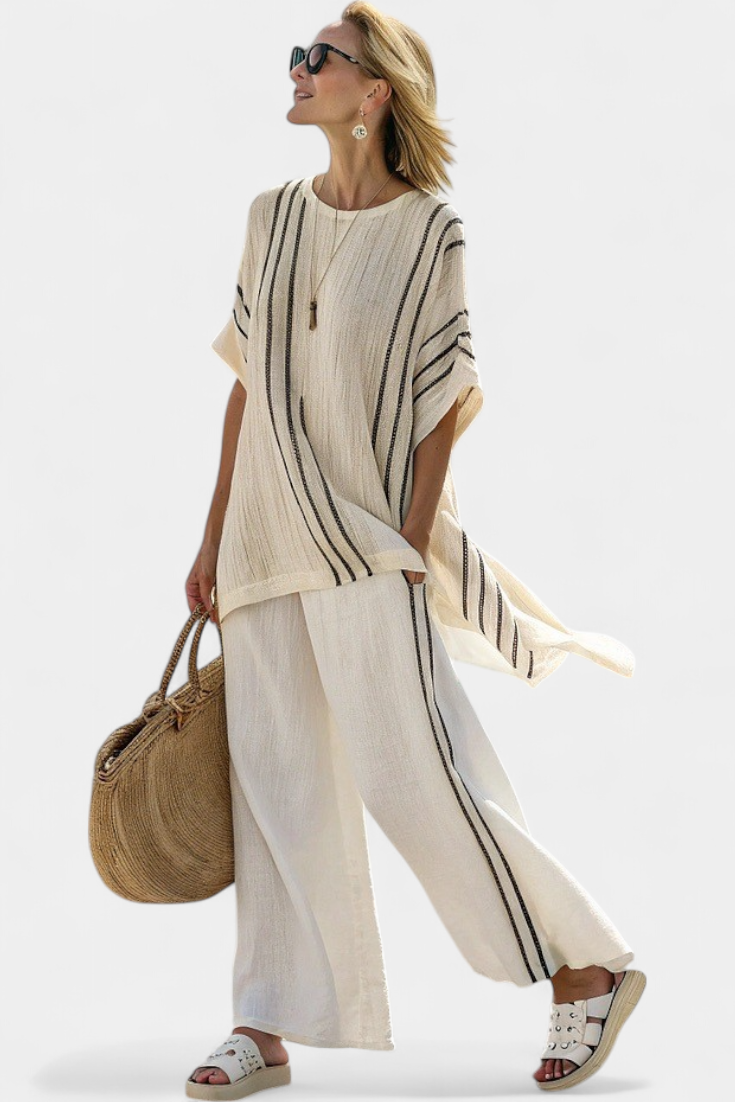 Striped Short Sleeve Top and Wide Leg Pants Two Piece Set 5