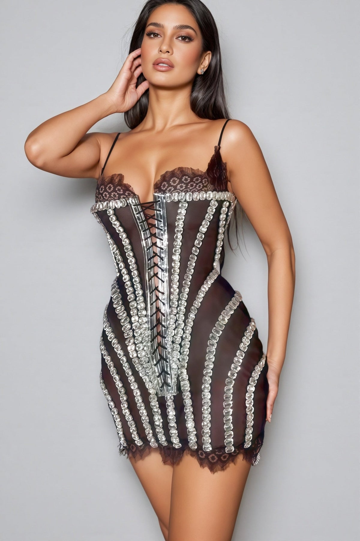 Wensd Strapless Lace Embellished Mini Dress