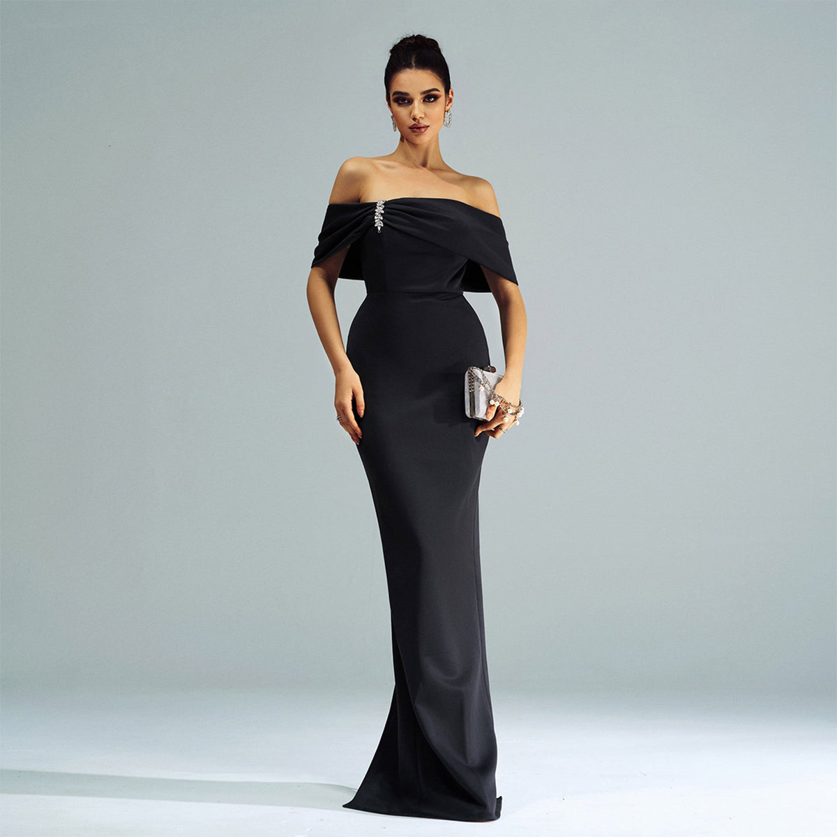 Satin Off Shoulder Mermaid Evening Gown